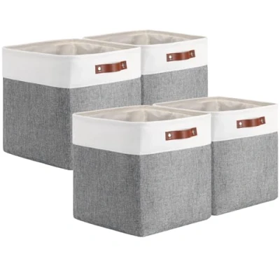 Afbeelding van Mangata Verdikte Kallax opbergdozen, set van 4 stoffen opbergkubussen met handgrepen (33 x 38 33 cm, grijs wit)