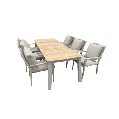 Afbeelding van Set van Muro tafel salix/teak 236x90x76 cm en 6 Marinha stapelbare stoelen met zit rugkussens Yoi