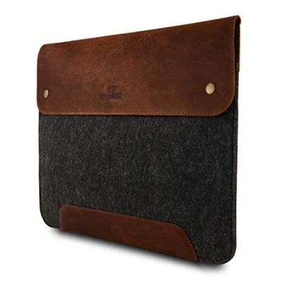 Afbeelding van MegaGear Laptoptas voor 33,8 cm (13,3 Inch) Macbook (Van Echt Leer en Fleece), Bruin