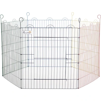 Afbeelding van PawHut puppy uitloop voor huisdieren, 6 stuks puppyhek, box, buitenverblijf, metaal, gekleurd, Ø120 x 66 h cm