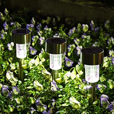 Afbeelding van Lampen op zonne energie voor tuin, padverlichting, 12 stuks, led, padverlichting terras, gazon, binnenplaats, oprit, looppad (roestvrij staal), traditioneel koudwit