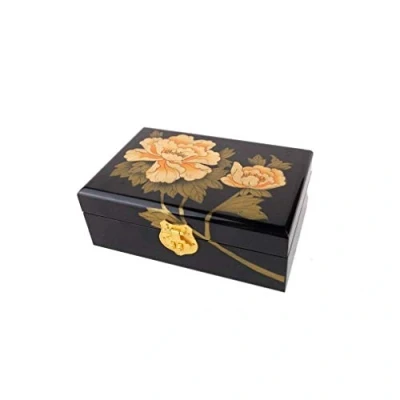 Afbeelding van lachineuse sieradendoos met gouden pioenrozen bloemen opbergdoos van gelakt hout &amp; geheimen Chinese decoratie geschenkdoos voor dames Azië goud Aziatisch