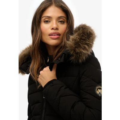 Afbeelding van Superdry Halflange Fuji jas met capuchon imitatiebont Dames Gewatteerde jassen