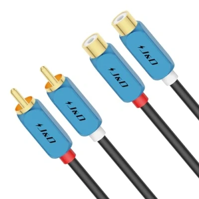 Afbeelding van J&amp;D 2 RCA Verlengkabel, Mannelijk naar Vrouwelijk Stereo Audio Verlengkabel met Zware Koperen Behuizing Verguld, 4,5 Meter