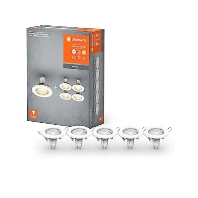 Afbeelding van LEDVANCE Spot Einbauleuchten im 5er Pack, inkl. 5x GU10 OSRAM Leuchtmittel (5x 2.6W), weiß, metallisches Gehäuse, IP20 Schutz