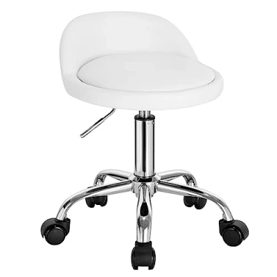 Afbeelding van WOLTU Bureaukruk met wielen, Draaikruk, in hoogte verstelbaar, Roll rocker lage rugleuning, Werkkruk Wit, zithoogte 43 54,5 cm imitatieleer BS133ws