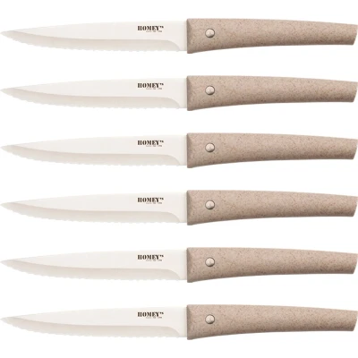 Afbeelding van Homey&quot;;s Vitt steakmessenset 6 delig RVS/tarwegras microkartel