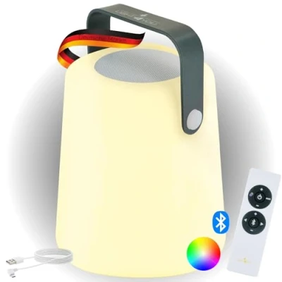 Afbeelding van SCHWAIGER 661767 RGB LED tafellamp met Bluetooth luidspreker 10 W 2000 mAh batterij dimbaar verschillende kleuren oplaadbaar IP44 spatwaterdicht afstandsbediening