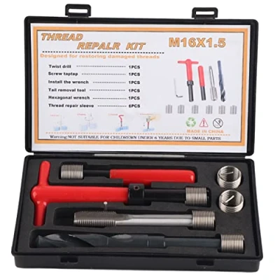 Afbeelding van 11 Stks Draad Reparatie Kit, M16x1.5 Lengte 1.5D Rvs Twisted Drill Tap Wrench Schroefdraad Insert Tool, Metrisch Imperial Eenheden Conversie Helicoil Kit