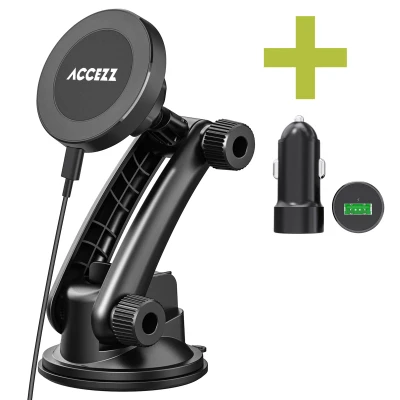 Afbeelding van MagSafe draadloze oplader telefoonhouder auto Dashboard en voorruit van Accezz Zwart Kunststof