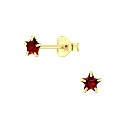 Afbeelding van JoyS Zilveren petit ster oorbellen 4 mm zirkonia rood 14k goudplating kinderoorbellen