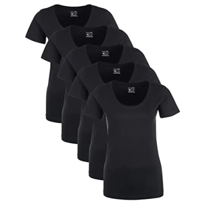 Afbeelding van Berydale Dames T shirt met ronde hals, gemaakt van 100% katoen, Zwart, set 5, M
