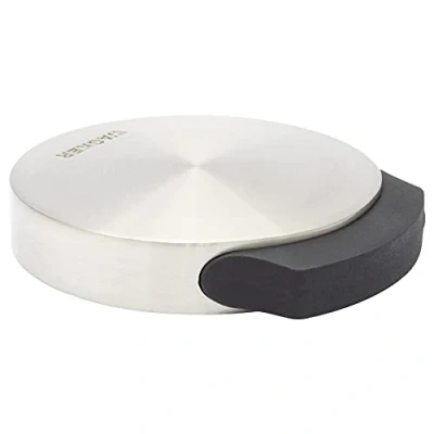 Afbeelding van WAGNER Design vloer deurstopper SCREW OR GLUE/schroef of lijm diameter Ø 90 x 99 17 mm, geborsteld metaal, inox look, thermoplastisch rubber, designprijs 15512111