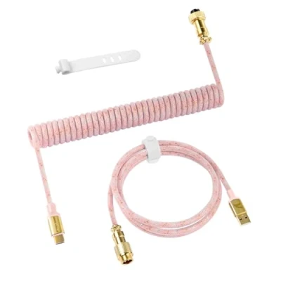 Afbeelding van ATTACK SHARK C03 USB C spiraalkabel, gaming toetsenbord, kabel type C, mechanisch naar A, gevlochten, dubbele hulzen, kabel, aviator, afneembaar met vergulde stekker, roze