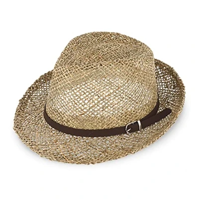 Afbeelding van fiebig Trilby zeegras voor dames en heren, zonnehoed van 100% stro, zomerhoed met kunstleren band in vele maten, naturel, 57