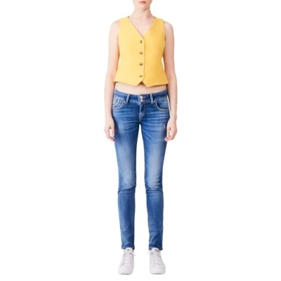 Afbeelding van LTB Jeans Dames Molly M Slim Fit met gemiddelde taille en ritssluiting in blauw van katoenmix Maat W25L34, Wauna Wash 55182, 25W x 32L