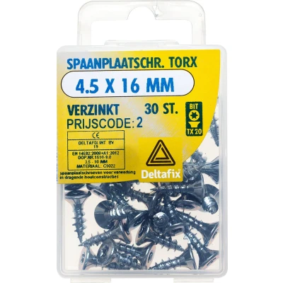 Afbeelding van Deltafix spaanplaatschroef platkop / torx met nibs type 17 snijpunt verzinkt 4.5 x 16 mm 30 st.