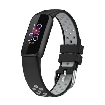 Afbeelding van Fitbit Luxe Siliconen sportbandje Maat: Large Zwart + grijs