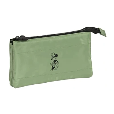 Afbeelding van Pennenetui met 3 vakken Minnie Mouse Mint shadow Militair groen (22 x 12 cm)