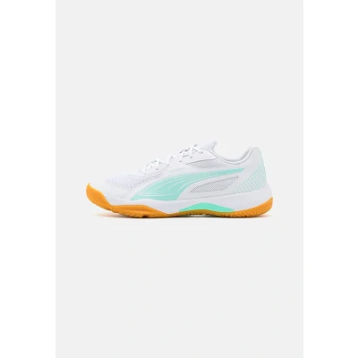 Afbeelding van Puma Solarflash III Handbalschoenen, Dames, Maat: 42, White/electric peppermint Textiel/ synthetisch