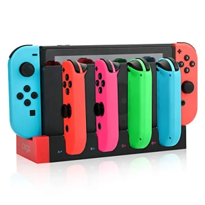 Afbeelding van Oplaadstation Compatibel met Switch Joycons Controller, Controller Charger Dock Station voor 4 delige JoyCon Oplader Lantaarnpaal LED indicatie