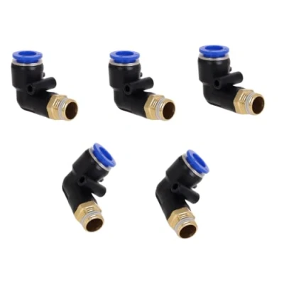 Afbeelding van Pneumatische steekschroefverbinding hoek 90 1/4 inch op 8 mm 5 stuks push in persluchtaansluiting stekkeraansluiting industriële kwaliteit hoekaansluiting stuk