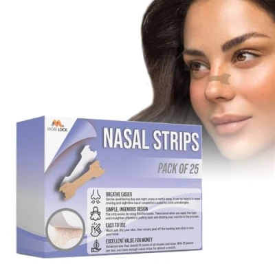 Afbeelding van Anti Snurk Neusstrips, Tegen Snurken voor Vrouw &amp; Man, Kan Neus Verminderen, Helpt bij Congestie Verlichting, Flexibele Stof, Huidvriendelijke Kleefstof, Pak 25 Large Mobi Lock