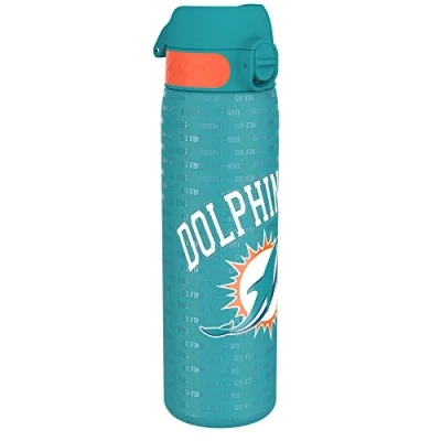 Afbeelding van ION8 Stalen Waterfles, 600 ml/20 oz, Lekvrij, Makkelijk te Openen, Veilige Vergrendeling, Vaatwasserbestendig, Hygiënische Flipcover, Draaggreep, Duurzaam, Reliëfprint, Ontwerp NFL Dolphins Drinkfles