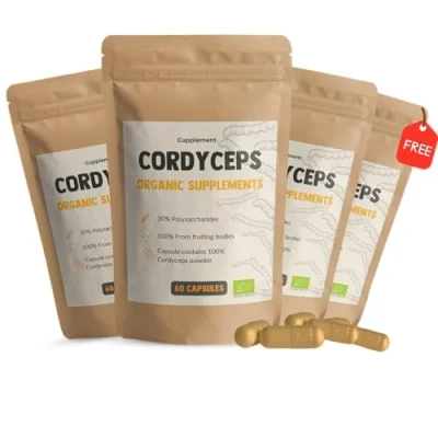 Afbeelding van Cupplement 4 Zakken Cordyceps Capsules 60 Stuks Inclusief Pillendoos Biologisch 500 MG Per Capsule Geen Poeder Supplement Superfood Mushroom Paddenstoel Militaris, Sinensis Foodsporen