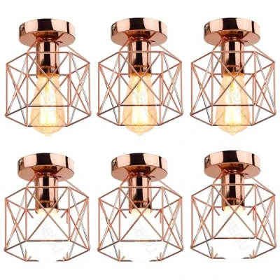Afbeelding van iDEGU Set van 6 industriële plafondlampen, 15 cm, kroonluchter, smeedijzer, zwart, kooi, hanglamp, voor slaapkamer, entree, café, bar (6 stuks)