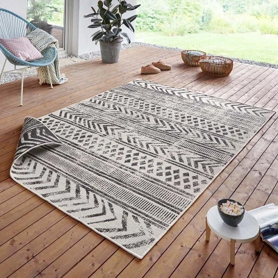 Afbeelding van Dubbelzijdig Vloerkleed Biri Crème 240x340cm Zwart Bohemian 123vloerkleed.nl