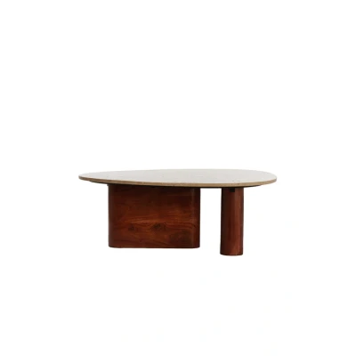 Afbeelding van Light &amp; Living Mahelona salontafel travertin zand/hout bruin Hout