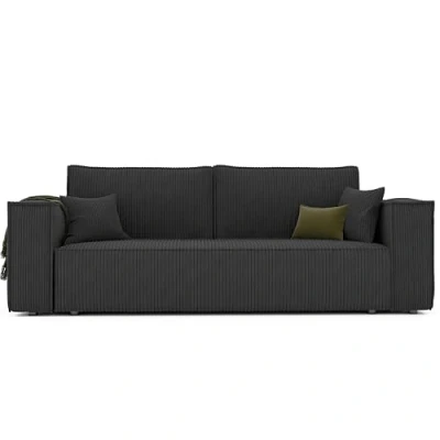 Afbeelding van GREKPOL slaapbank met bedlade, 255 x 105 cm, corduroy zwart, bank slaapfunctie, sofa, 3 zits, woonkamer bank,