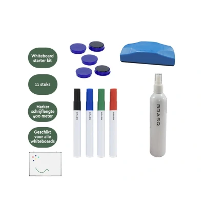 Afbeelding van BRASQ Whiteboard starterkit 4 Markers 5 Magneten Wisser Reinigingsspray