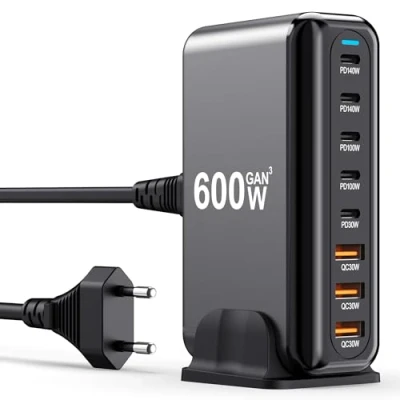 Afbeelding van USB C Charger Block 600W 8 Port GaN Fast Charging Station Hub for Laptop, iPad, iPhone 16 Pro Max Pixel DELL MacBook Pro/Air Galaxy S25 Steam Deck 140W Adapter Android