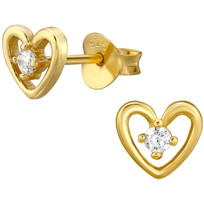 Afbeelding van JoyS Zilveren hartje oorbellen 6.5 mm zirkonia 14k goudplating / goldplated
