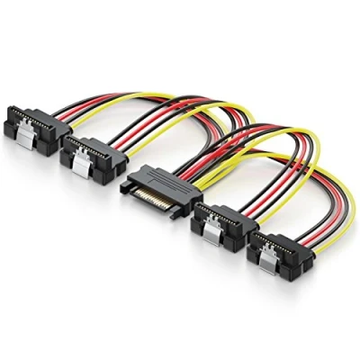 Afbeelding van deleyCON 0,15m S ATA Voedingsadapter Y Adapter 1x SATA Bus naar 4x Stekker Gehoekt Interne HDD SSD Voedingskabel Voorziet tot 4 Apparaten van Stroom