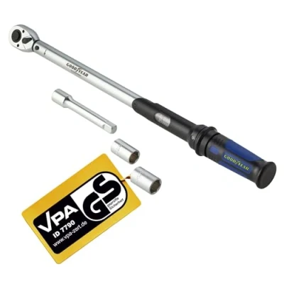 Afbeelding van Goodyear Momentsleutel van topkwaliteit, instelbaar 42 tot 210 Nm, vierkante aandrijving 1/2 „, incl. verlengstuk en 17 mm 19 doppen
