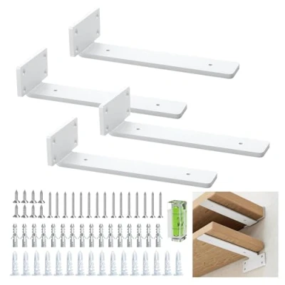 Afbeelding van Plankhoek 20 cm (0,5 cm) dikte, 4 stuks zwevende, verborgen plankhouders, rustieke industriële plankhouders met moderne ijzeren afwerking, wit
