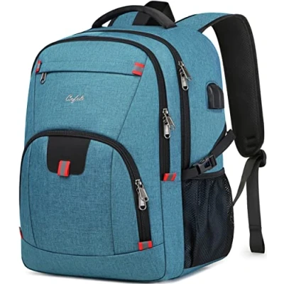 Afbeelding van Cafele Laptoprugzak 17.3 inch Rugzak met USB oplaadpoort Rugtas voor School en Reizen Heren Dames Lichtblauw