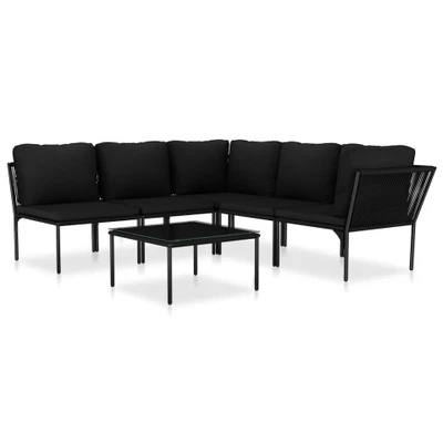 Afbeelding van 6 delige Loungeset met kussens PVC zwart