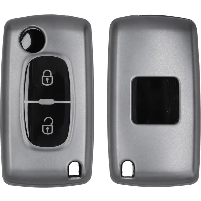 Afbeelding van kwmobile autosleutel hoesje geschikt voor Peugeot Citroen 2 knops inklapbare hoes TPU behuizing Beschermende auto sleutel case Sleuteletui in mat zwart /
