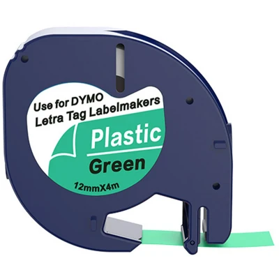 Afbeelding van Dymo Compatible LetraTag 91204 (S0721640) tape zwart op groen 12 mm x 4 m