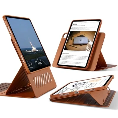 Afbeelding van ESR Hoesje voor iPad Pro 12.9 (6e/5e generatie, 2022/2021), afneembare magnetische hoes, verstelbare portret /landschapsstandaard met verhoogde weergave, 9 staande hoeken, Shift serie, bruin