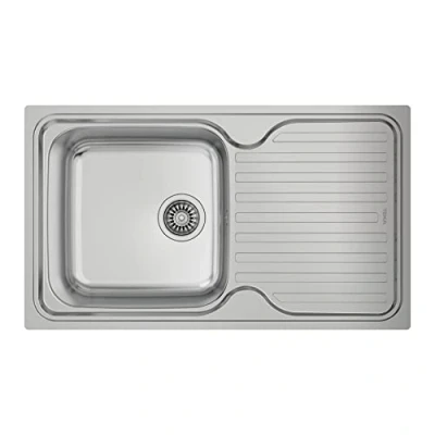 Afbeelding van Teka Classic 1C 1E Inbouwspoelbak, 50 cm, omkeerbaar, met 1 emmer en afdruipvlak, grote plaat, rechthoekig, geluidsisolatie, roestvrij staal