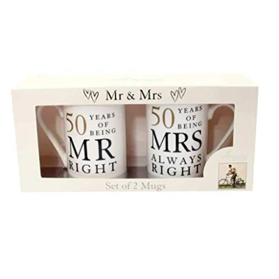 Afbeelding van Unbekannt Shop Inc, Mr Right &amp; Mrs Always Rights, cadeauset voor het 50 jarig jubileum van 2 Chinese mokken &#039;Mr Right&#039;