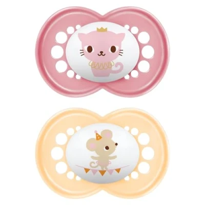 Afbeelding van MAM Originele fopspeen in set van 2, Skinsoft silicone met fopspeenbox, 6 16 maanden, roze