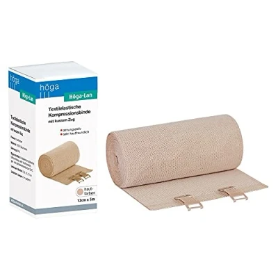 Afbeelding van Hoogga Lan, textielelastische compressieband met kort trekkoord 12 cm x 5 m uitgerekt zeer huidvriendelijk, ademend, elastisch, wasbaar.