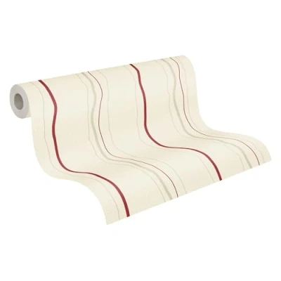 Afbeelding van STREPEN BEHANG Landelijk beige creme rood A.S. Création Simply Stripes