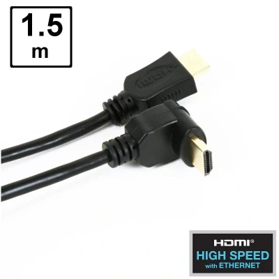 Afbeelding van OMEGA HDMI High Speed Kabel met Ethernet 2x mannelijk L vormige stekker zwart verguld 1,5 meter